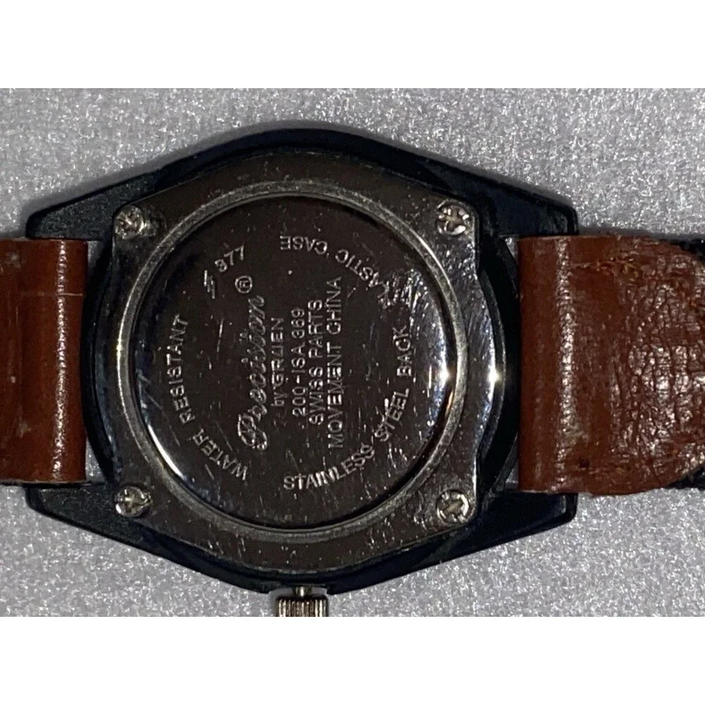 Vintage Gruen Precision Women's Watch Black Silver Teal Roman Numerals 30mm